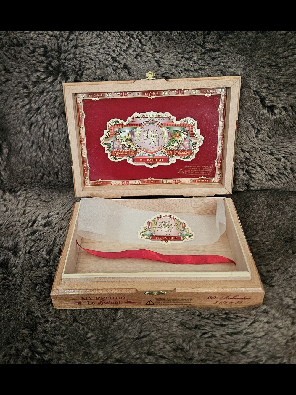 Wooden Decorative Storage Box with Red Interior Label